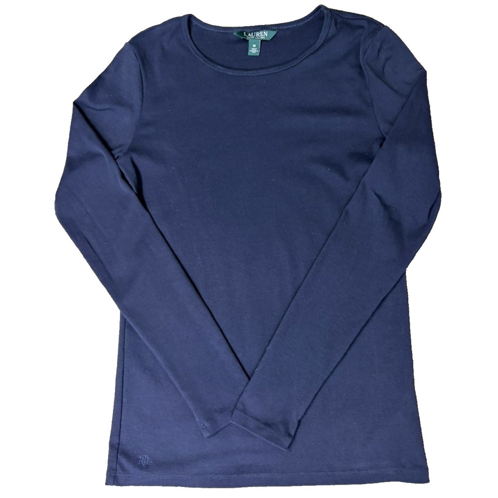 Lauren Ralph Lauren Women's Long-Sleeve crew NECK Tee M Navy